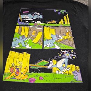 Vintage Tom and Jerry Cartoon Comic Strip Graphic T-Shirt Black Size M
